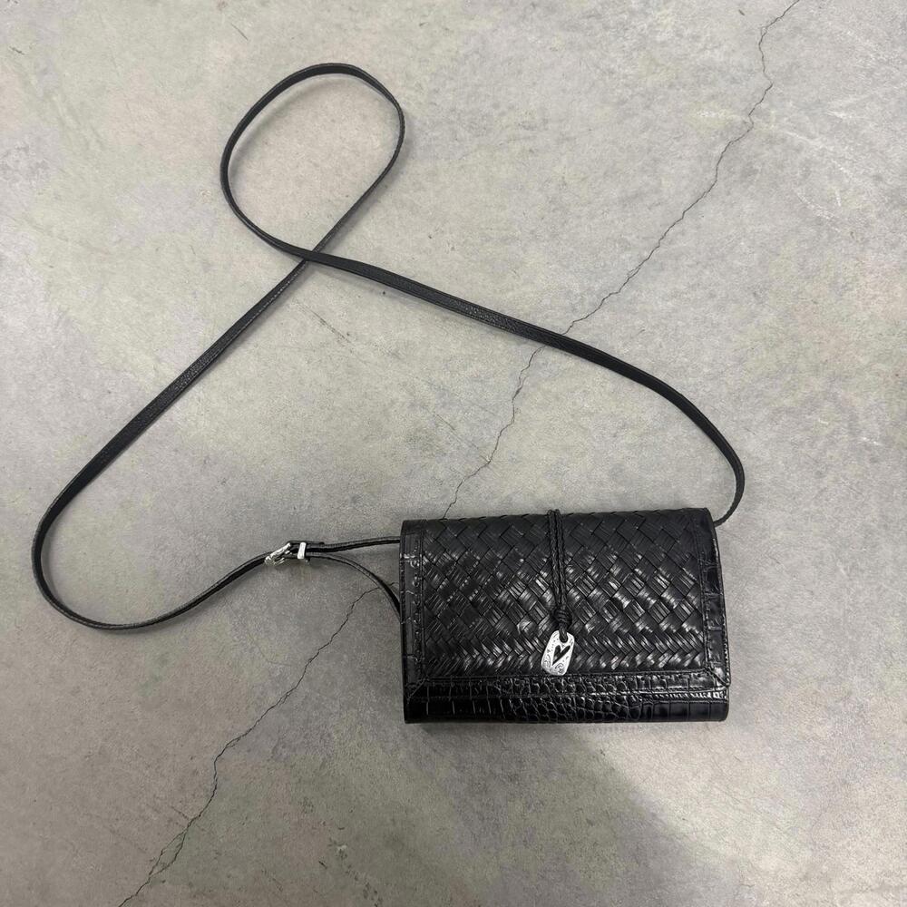 Vintage Brighton Small Black Woven Leather Crossbody Shoulder Bag